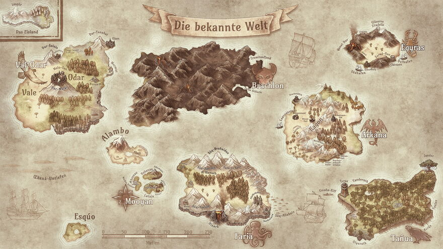 Karte der bekannten Welt um Mooyan